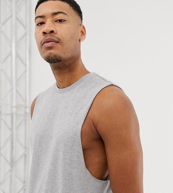 Asos Design Tall Relaxed Sleeveless T-shirt With Dropped Armhole In Gray Marl - Gray