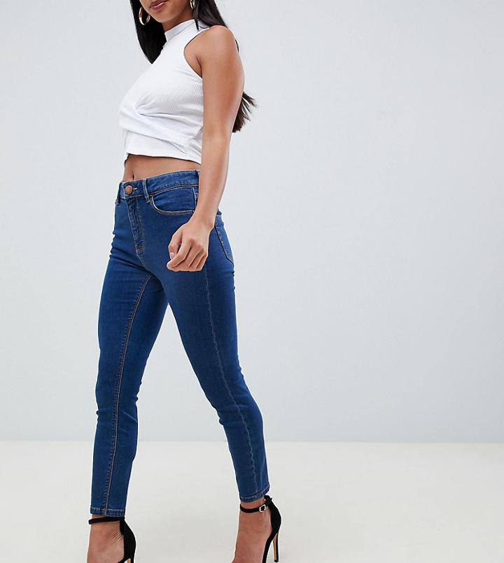 Asos Design Petite Ridley High Waist Skinny Jeans In Flat Blue Wash - Blue