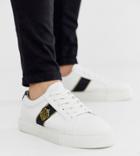 Asos Design Wide Fit Sneakers In White With Crown Badge Embroidery