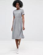Asos Midi Smock Dress With Cut Out Back - Gray