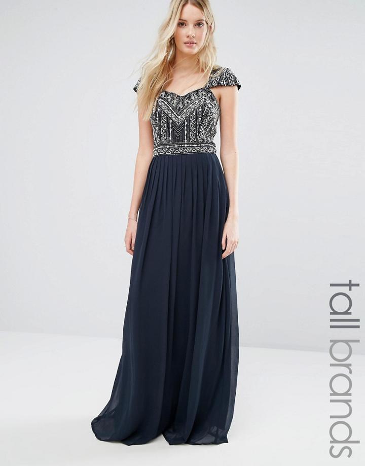 Maya Tall Wedding Embellished Cap Sleeve And Bodice Maxi Dress - Navy