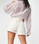 Stradivarius Mom Short In Ecru-white