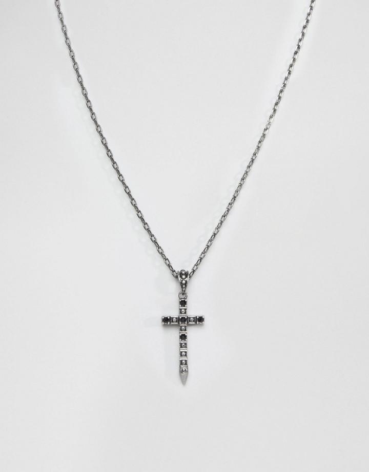 Rebel Heritage Cross Pendant Necklace With Onyx Stones - Black