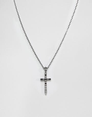 Rebel Heritage Cross Pendant Necklace With Onyx Stones - Black