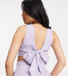 Miss Selfridge Petite Gingham Tie Back Crop Top-purple