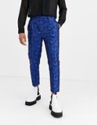Asos Design Tapered Crop Smart Pants In Blue Paisley
