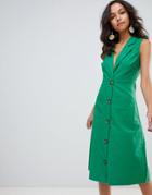 Moon River Button Down Emerald Midi Dress - Green