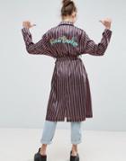 Asos Soft Coat In Stripe With Heartbreaker Embroidery - Multi