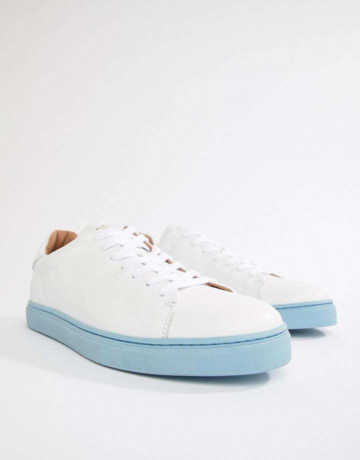 Selected Homme Premium Trainer With Contrast Blue Sole - White