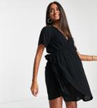 Asos Design Maternity Crinkle Tie Side Beach Cover Up In Black