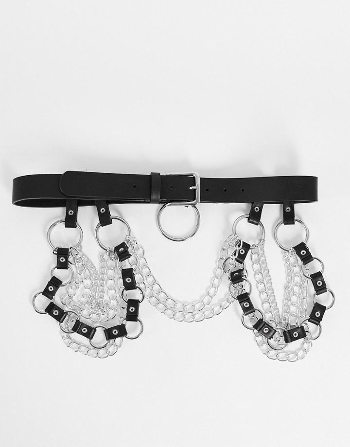 Asos Design Faux Leather Body Harness Belt In Black With Chain Details