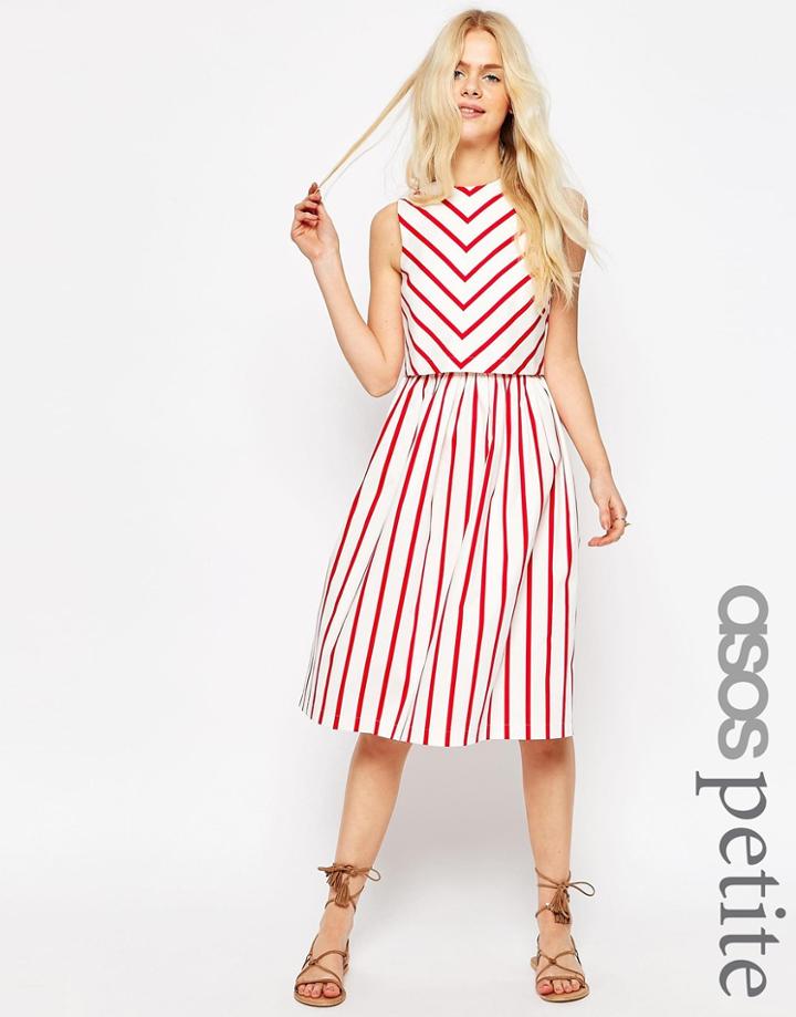 Asos Petite Stripe Picnic Dress With Double Layer - Multi