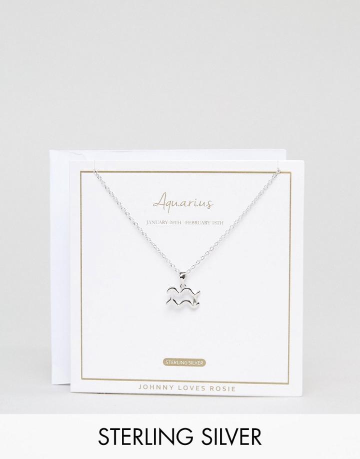 Johnny Loves Rosie Sterling Silver Zodiac Aquarius Necklace - Silver