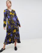 Selected Sonja Floral Wrap Midi Dress - Blue