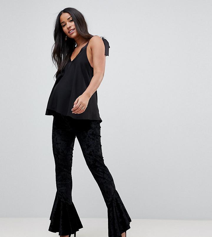 Flounce London Maternity Cruched Velvet Legging With Ruffle Hem - Black