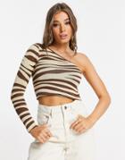 Pull & Bear Asymmetric Knit Tiger Print Sweater In Brown
