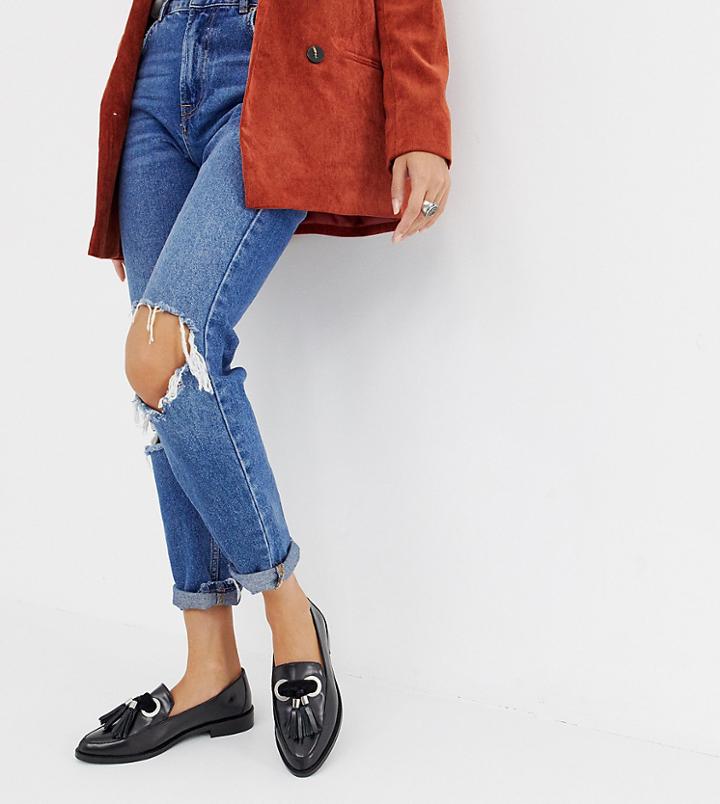 Asos Design Mimic Leather Loafer Flat Shoes - Black