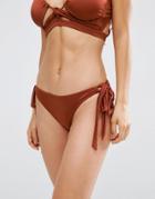 Asos Gathered Tie Side Bikini Bottom - Shiny Brown