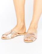 New Look Leather Cross Strap Flat Sandal - Gold