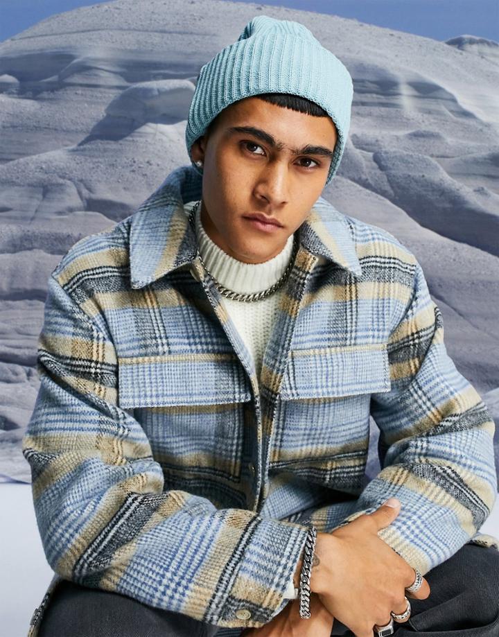 Asos Design Oversized Beanie In Light Blue-blues