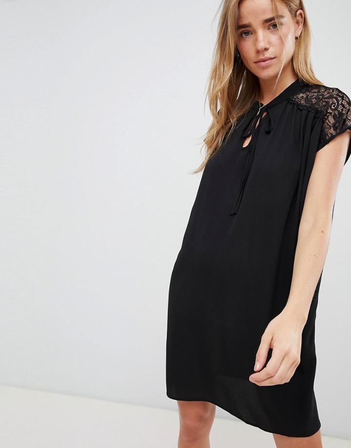 Qed London Shift Dress With Lace Insert - Blue