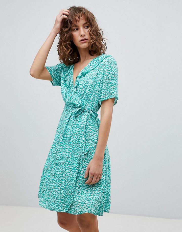Suncoo Printed Wrap Dress - Green