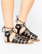 London Rebel Stud Leather Ghillie Sandal - Black