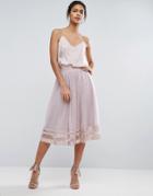 Little Mistress Sheer Panel Tulle Midi Skirt - Pink