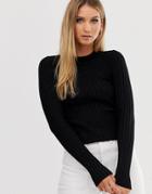 Asos Design Crew Neck Sweater In Skinny Rib-black