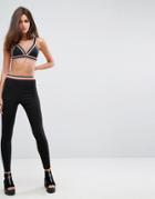 Daisy Street Leggings With Sports Stripe Waistband - Black