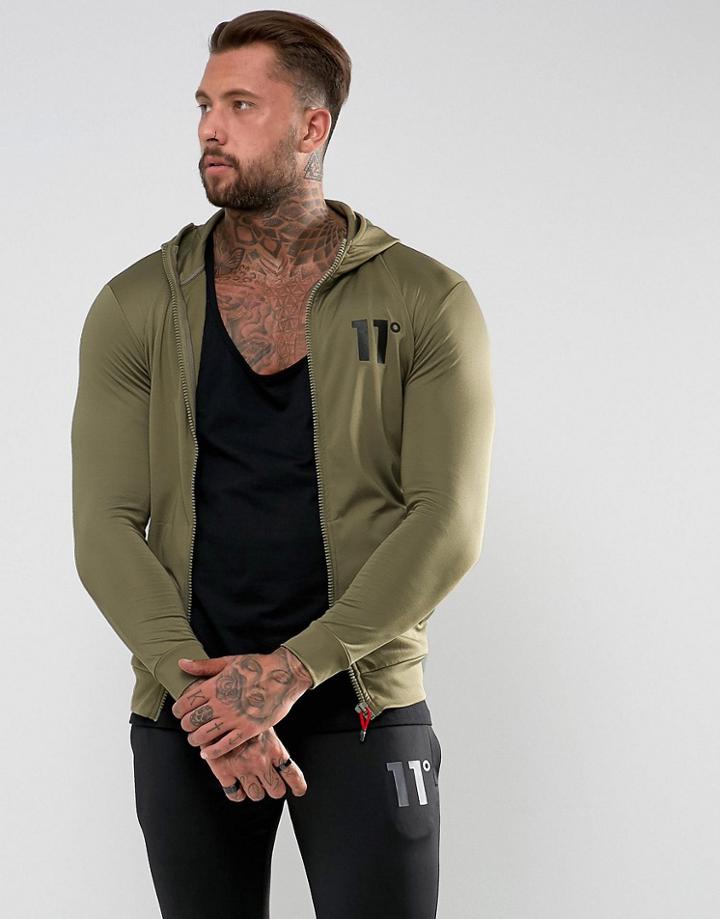 11 Degrees Track Zip Up Hoodie In Khaki - Green