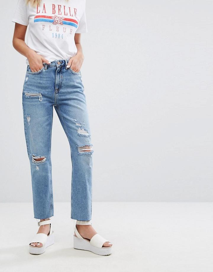 New Look Distressed Mom Jean - Blue
