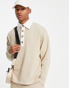 Asos Design Oversized Polo Neck Sweatshirt In Beige - Part Of A Set-neutral