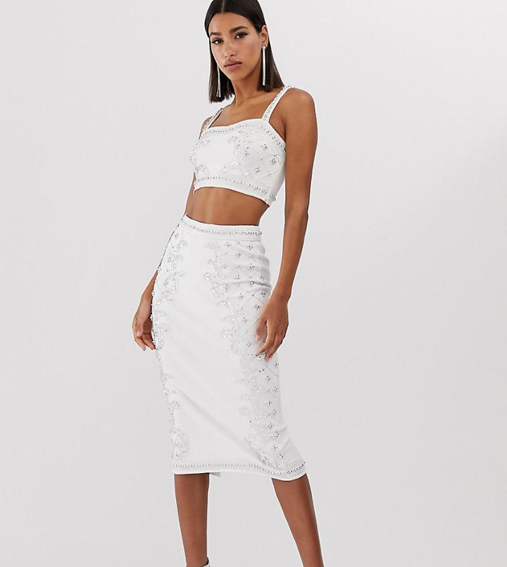 Starlet Embellished Pencil Skirt In White And Silver