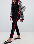 Monki Kimomo Mom Jeans With Red Side Stripe In Black - Black