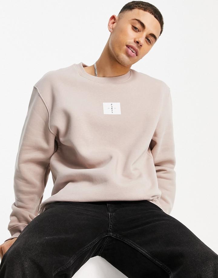 Topman Paris Woven Badge Sweatshirt In Camel-neutral