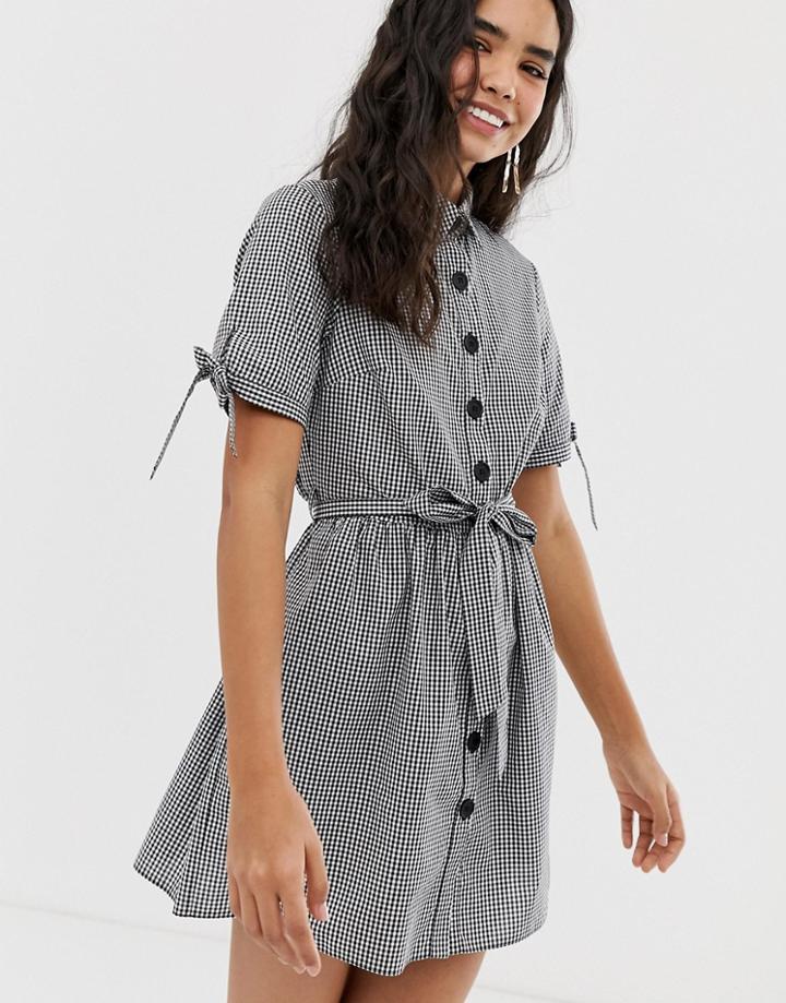 Miss Selfridge Shirt Dress In Gingham - Black