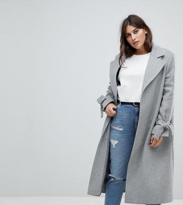 Helene Berman Plus Tie Sleeve Wool Blend Duster Coat - Gray