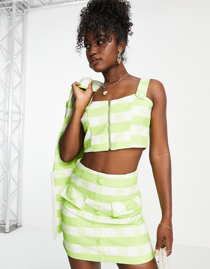 Urban Revivo Tweed Crop Top In Green Check Print - Part Of A Set