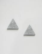 Wolf & Moon Glitter Triangle Stud Earrings - Silver