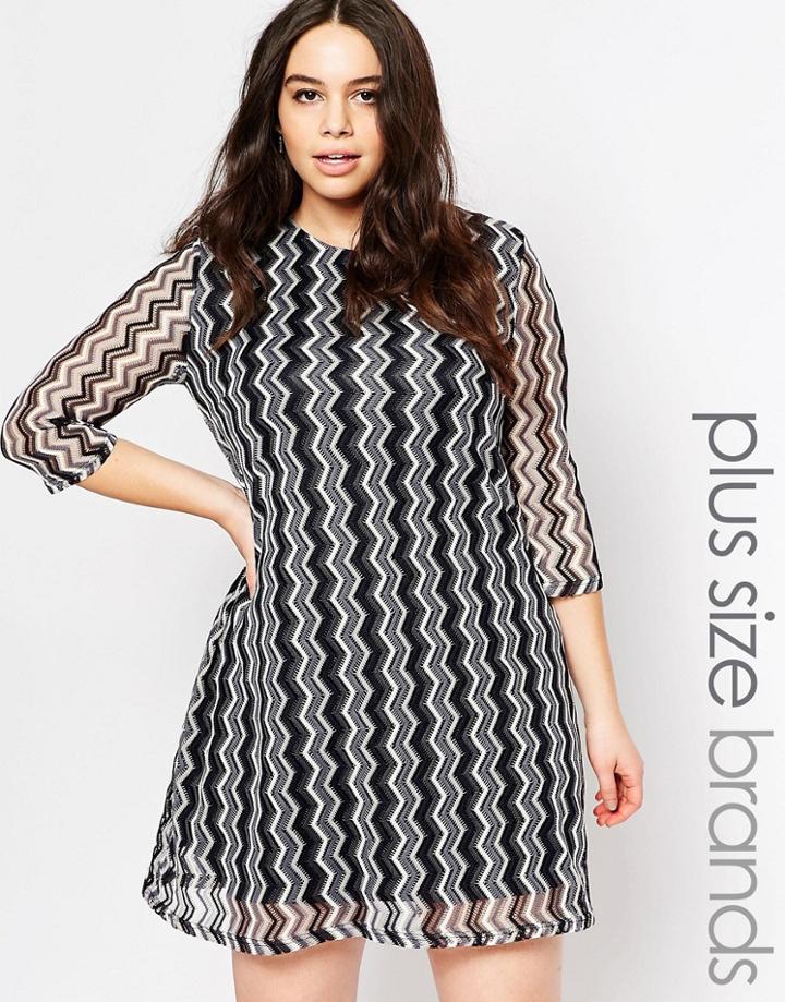 Club L Plus Swing Dress In Zig Zag Fabric