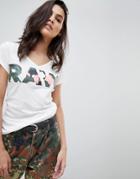 G-star Be Raw V-neck T-shirt With Floral Logo - White