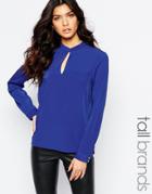 Y.a.s Tall Woven Blouse With Keyhole Detail - Blue