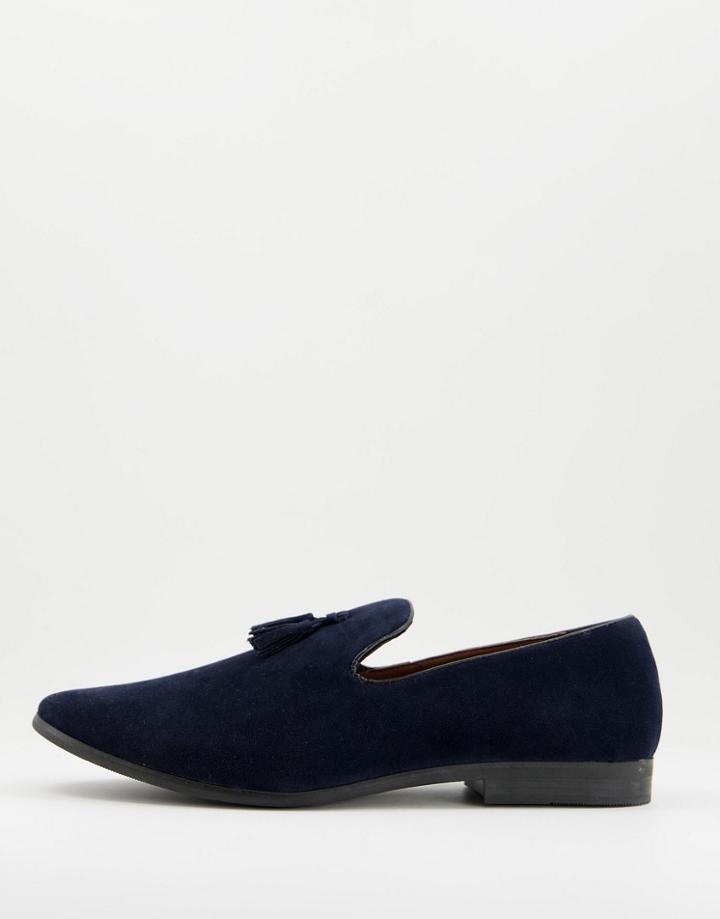 Brave Soul Faux Suede Tassel Loafers In Navy