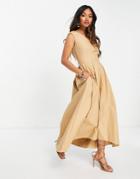 Closet London High-low Midi Dress In Camel-brown