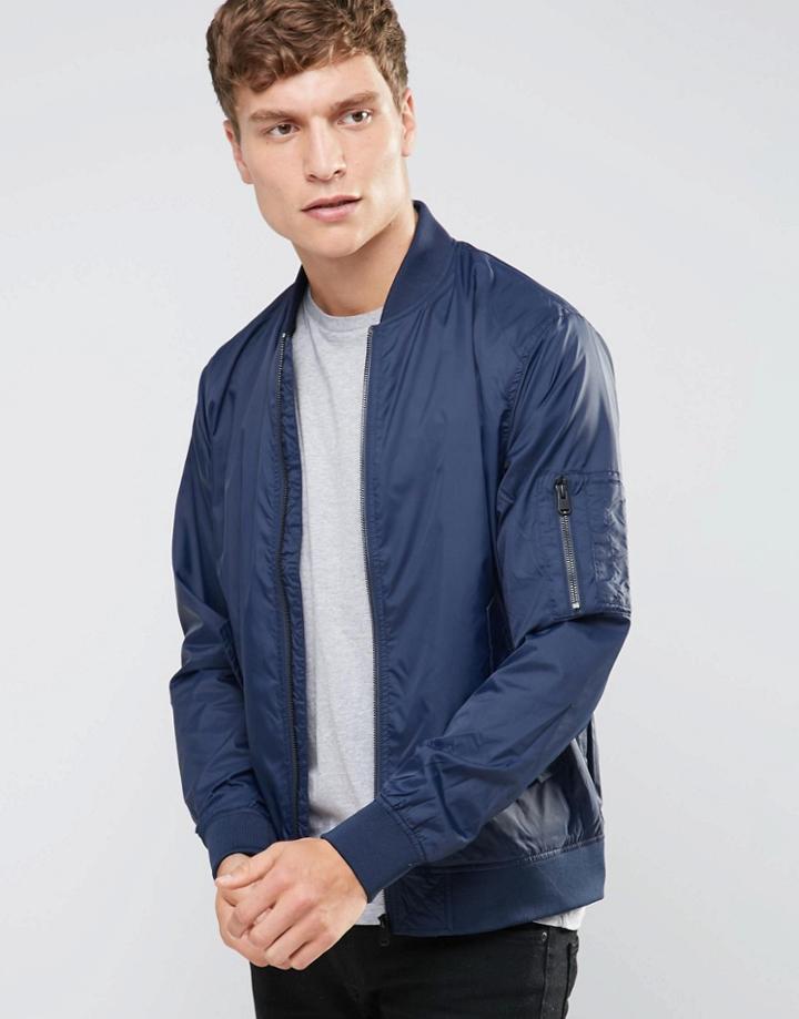 Jack & Jones Lightweight Nylon Bomber - Navy