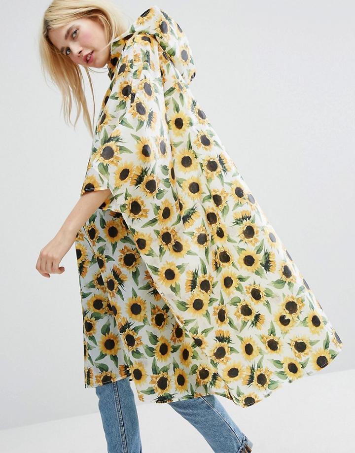Monki Sunflower Foldable Poncho - White