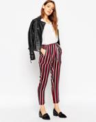 Asos Tapered Pants In Woven Stripe - Oxblood