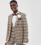 Twisted Tailor Tall Super Skinny Suit Jacket With Chain In Heritage Brown Check-tan