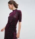 Y.a.s Tall Sille High Neck Top In Flocked Velvet - Red